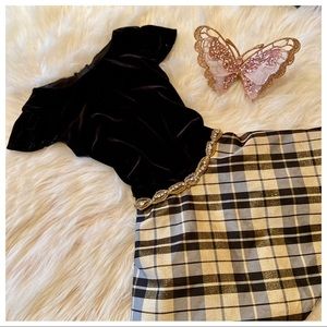 Rare Editions - 4T Black & Gold Plaid Holiday Dress